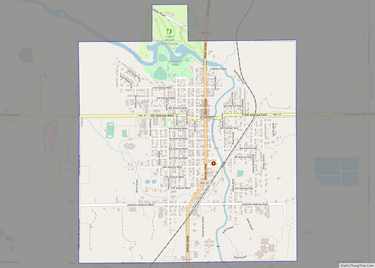 Map of Lisbon city, North Dakota