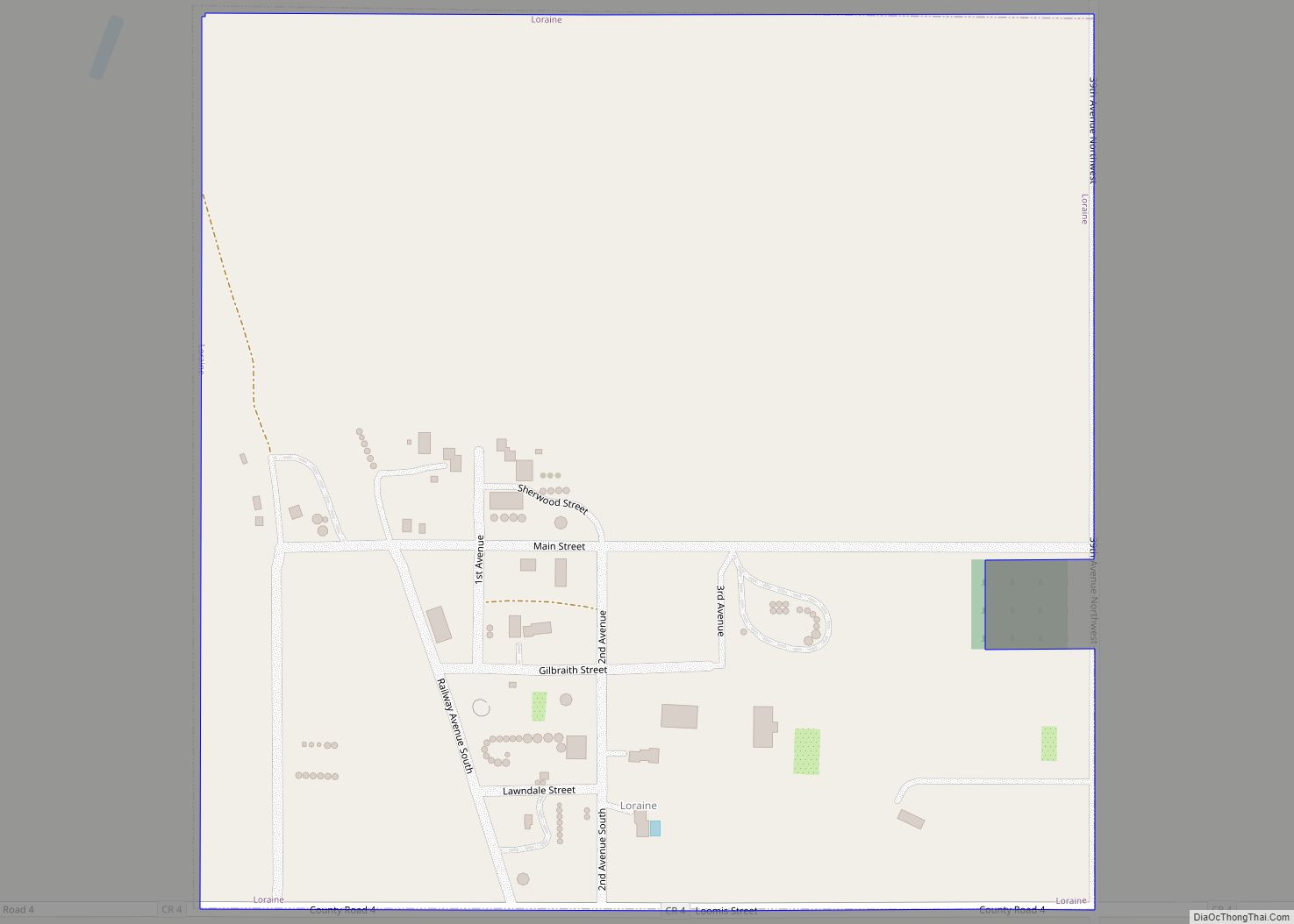 Map of Loraine city, North Dakota