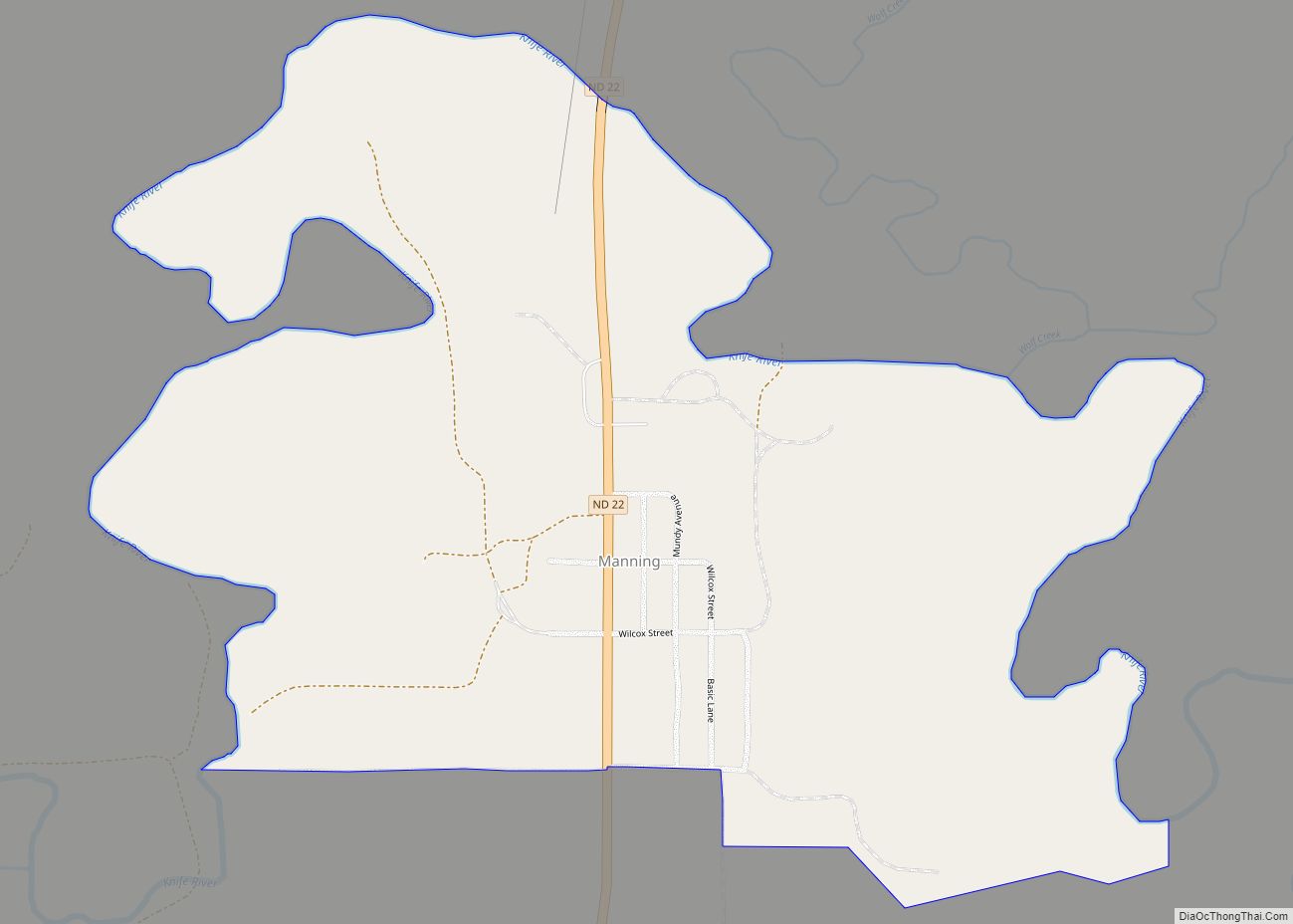 Map of Manning CDP, North Dakota