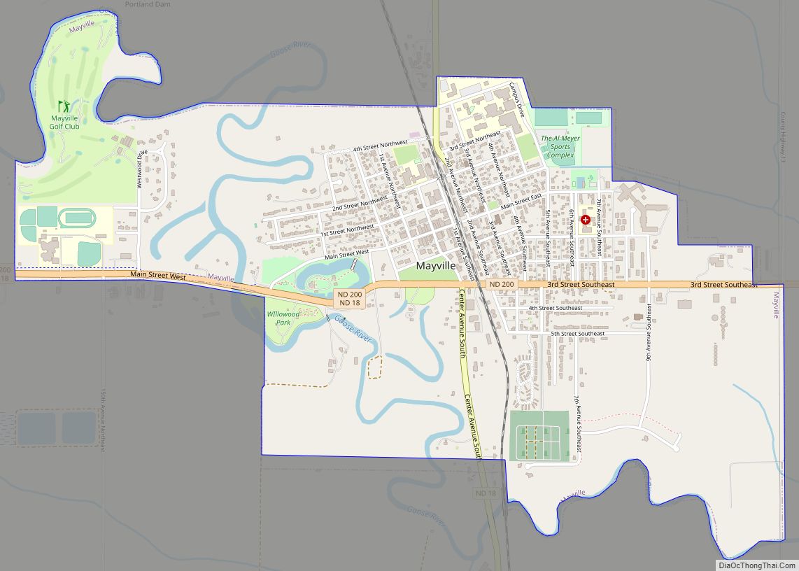 Map of Mayville city, North Dakota