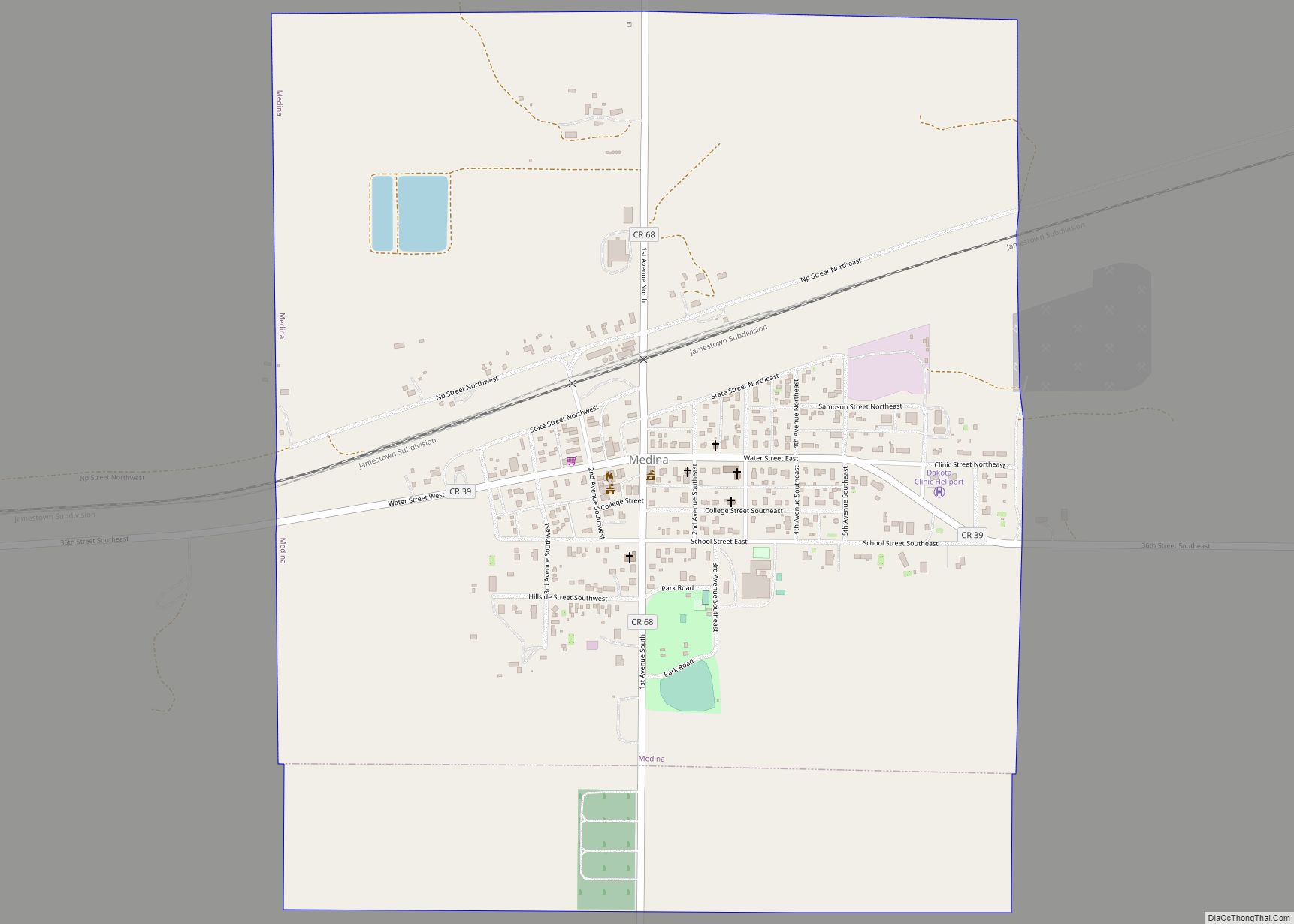 Map of Medina city, North Dakota