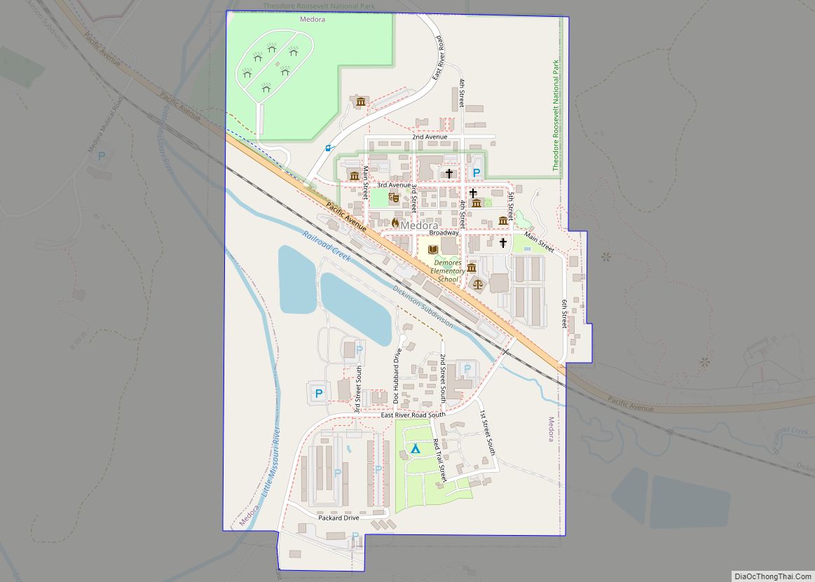 Map of Medora city, North Dakota