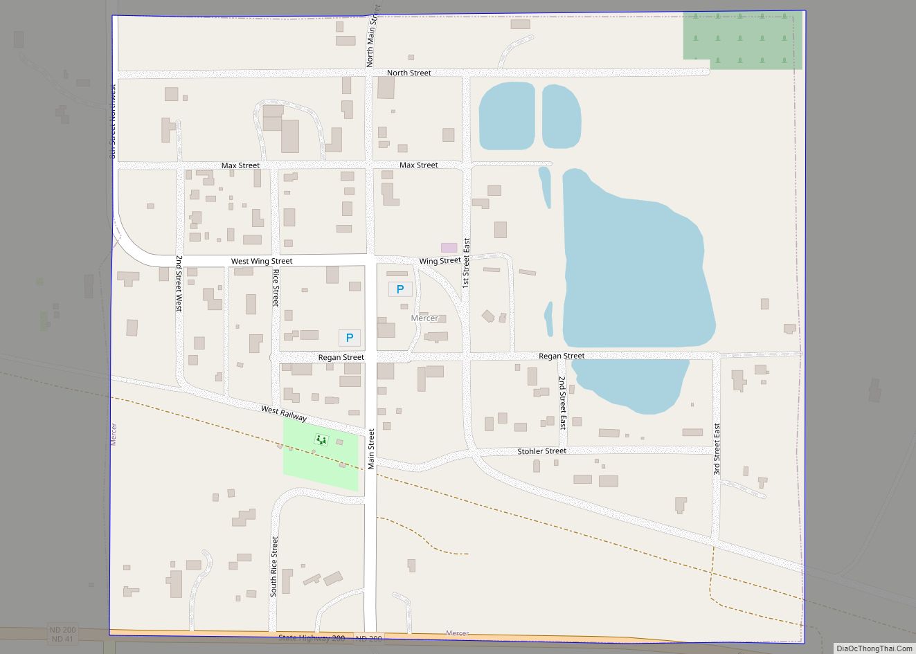 Map of Mercer city, North Dakota