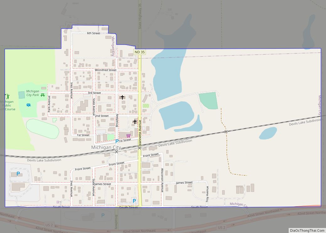 Map of Michigan City, North Dakota