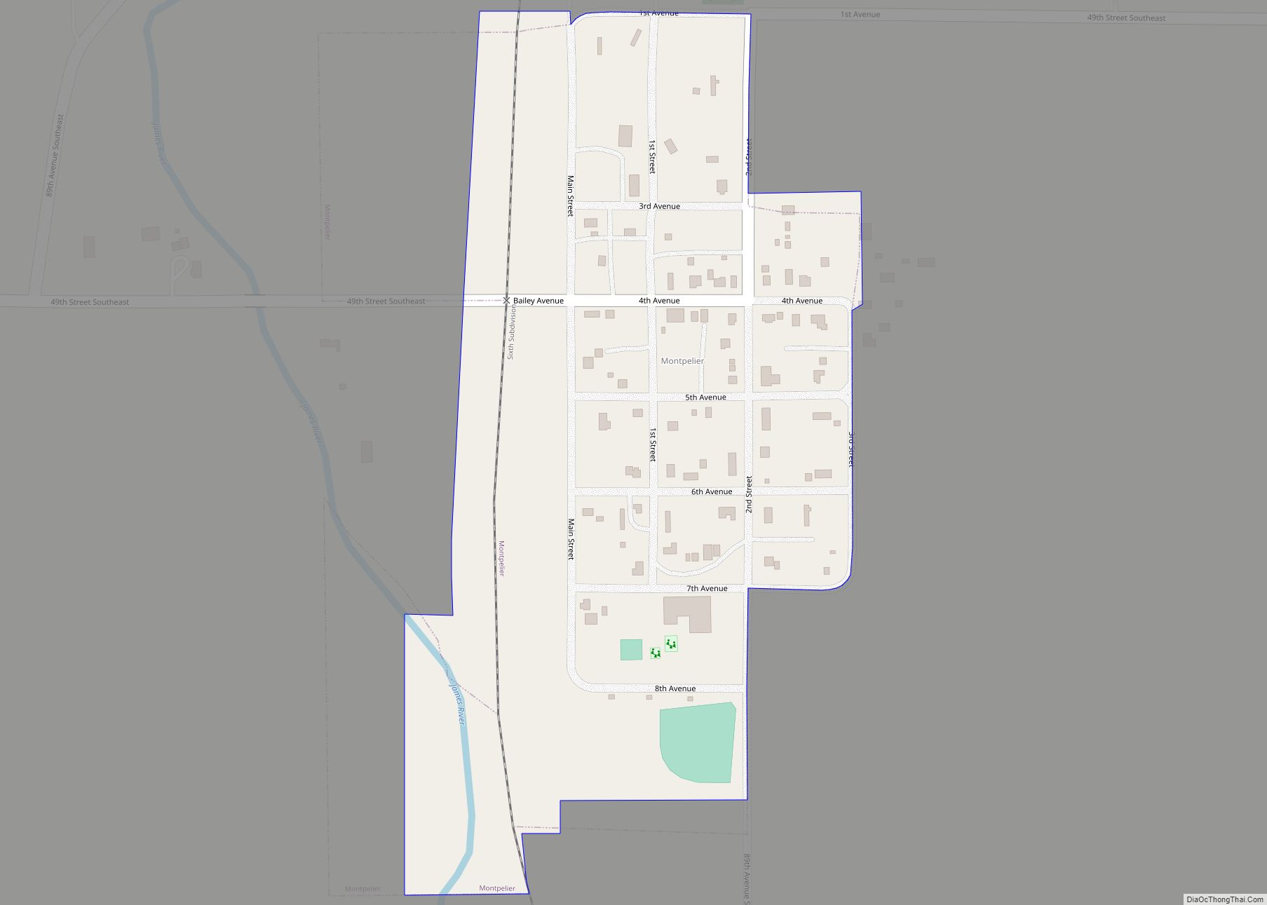 Map of Montpelier city, North Dakota