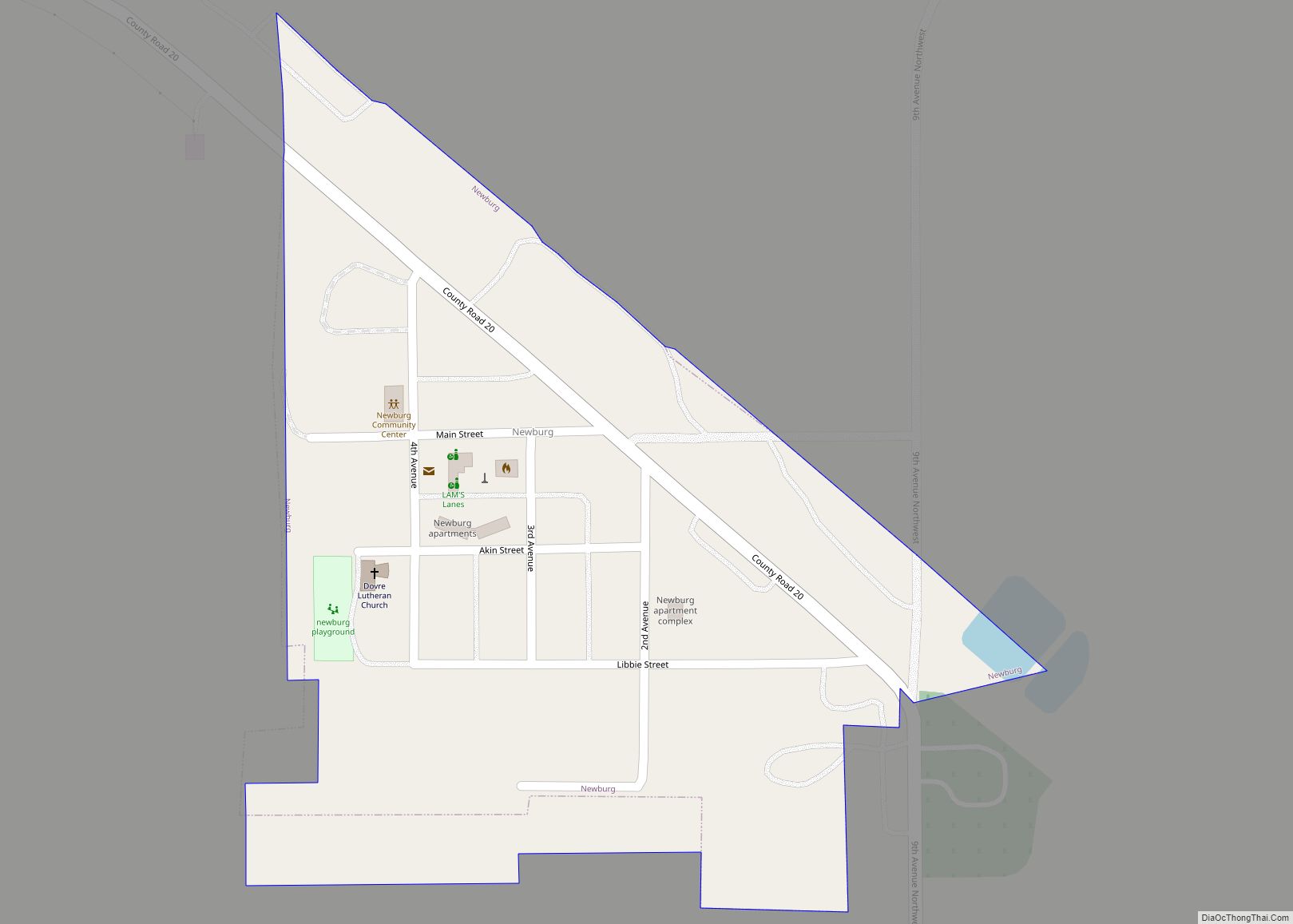 Map of Newburg city, North Dakota