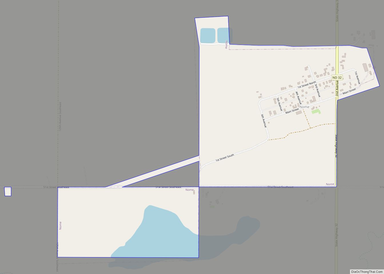 Map of Nome city, North Dakota