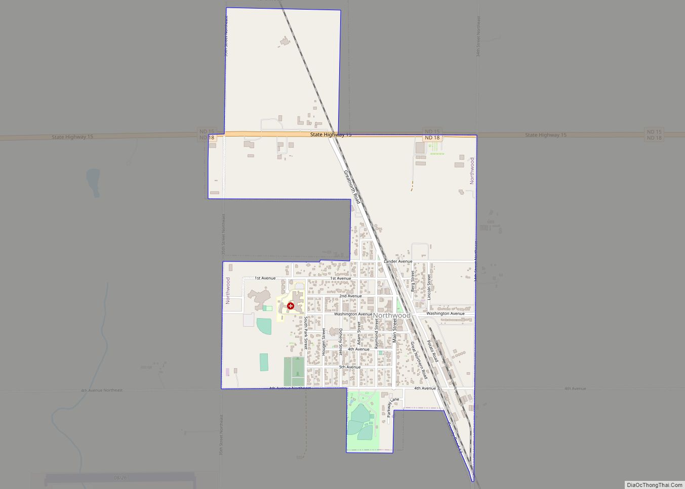 Map of Northwood city, North Dakota