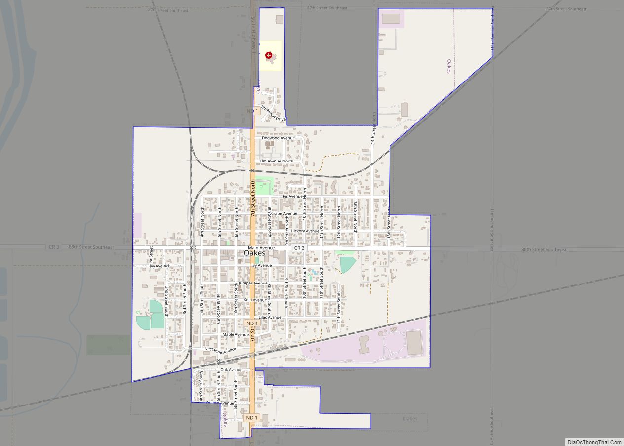 Map of Oakes city