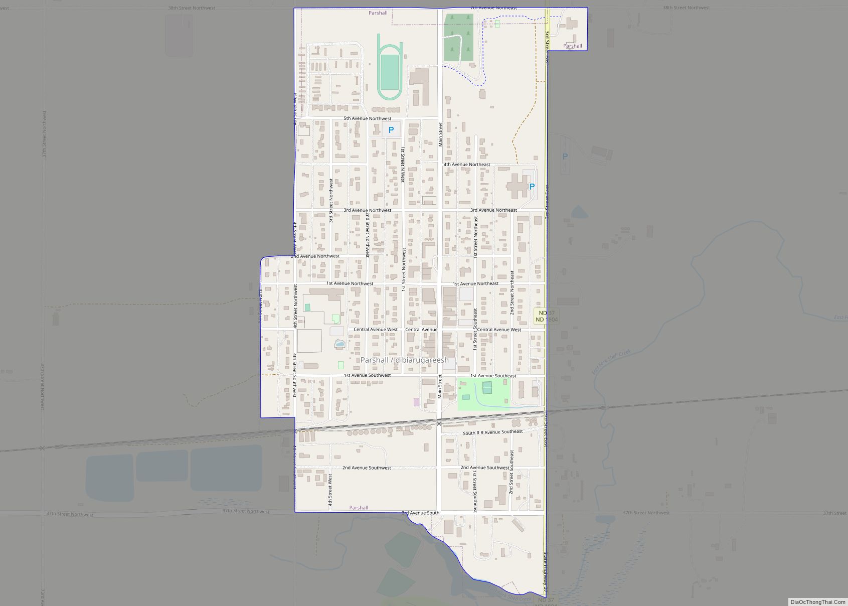 Map of Parshall city, North Dakota