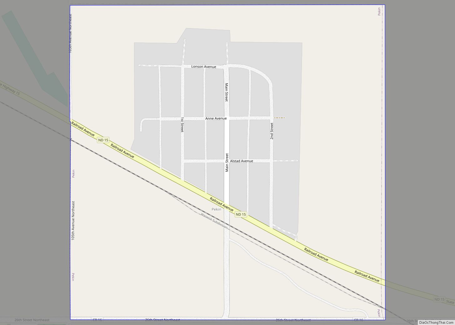 Map of Pekin city, North Dakota