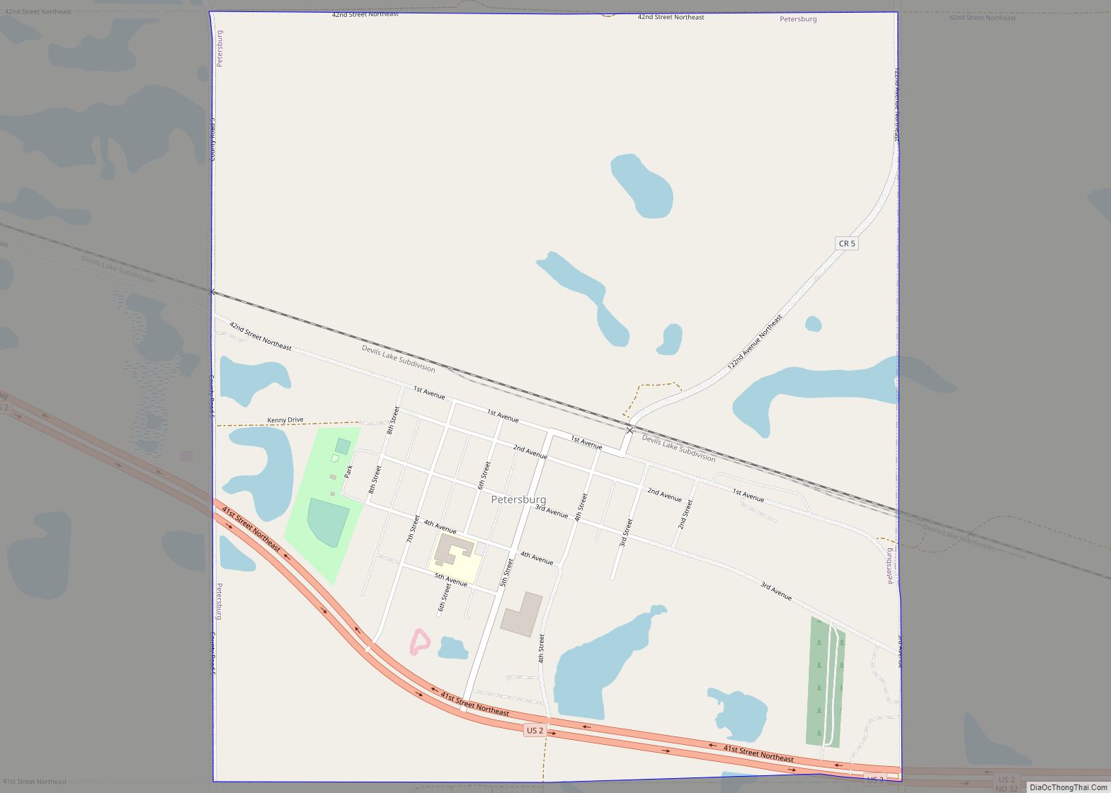 Map of Petersburg city, North Dakota