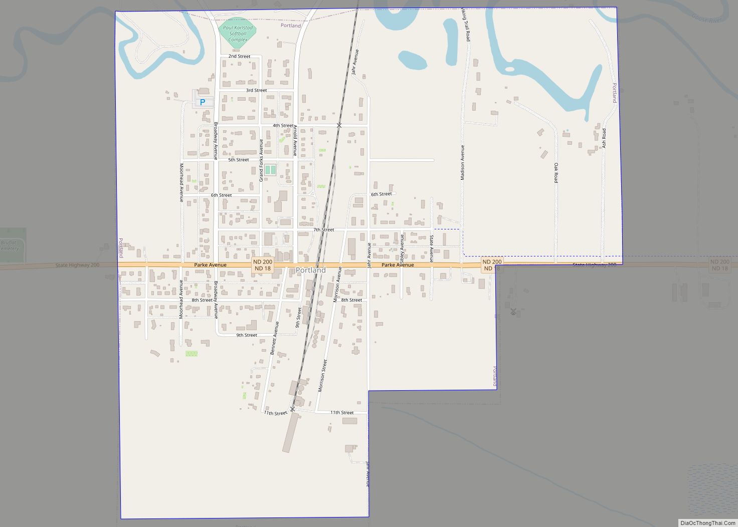 Map of Portland city, North Dakota