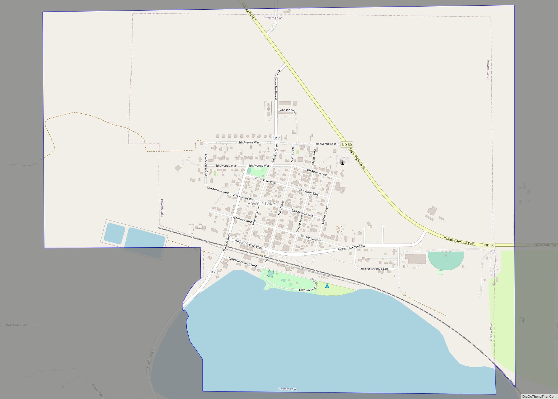 Map of Powers Lake city, North Dakota