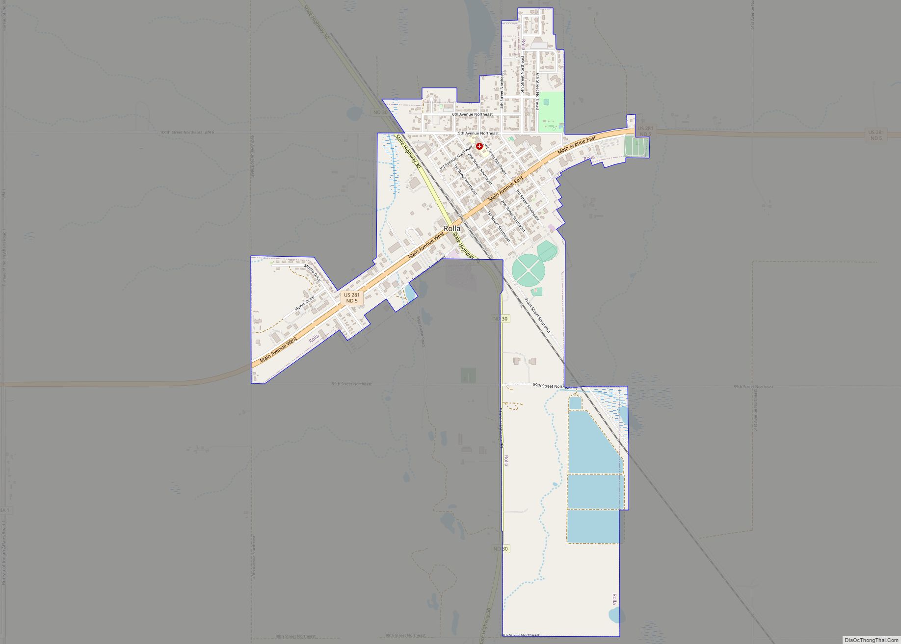 Map of Rolla city, North Dakota