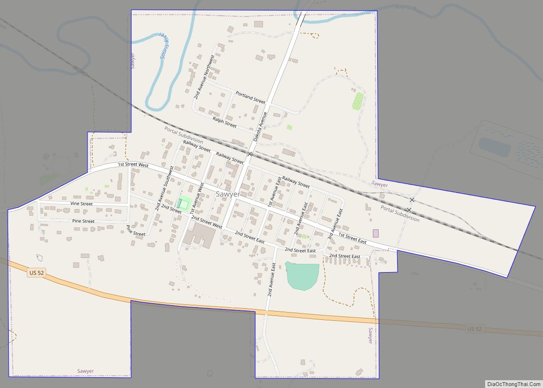 Map of Sawyer city, North Dakota