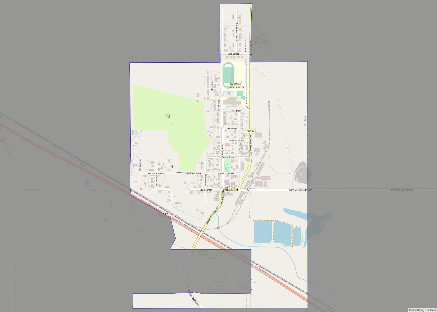 Map of Scranton city, North Dakota