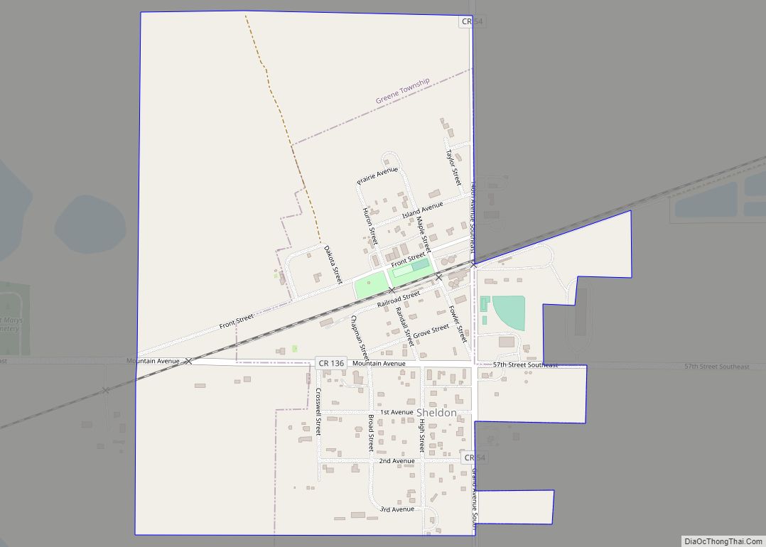 Map of Sheldon city, North Dakota