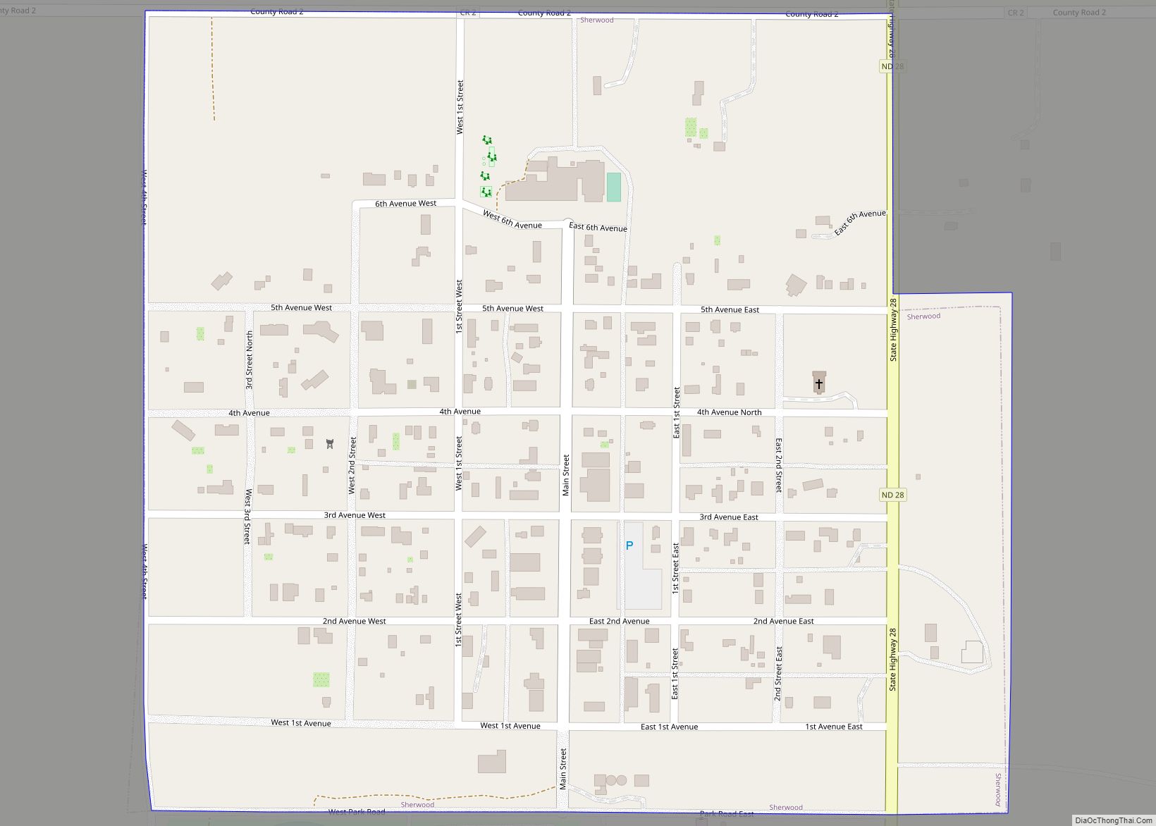 Map of Sherwood city, North Dakota