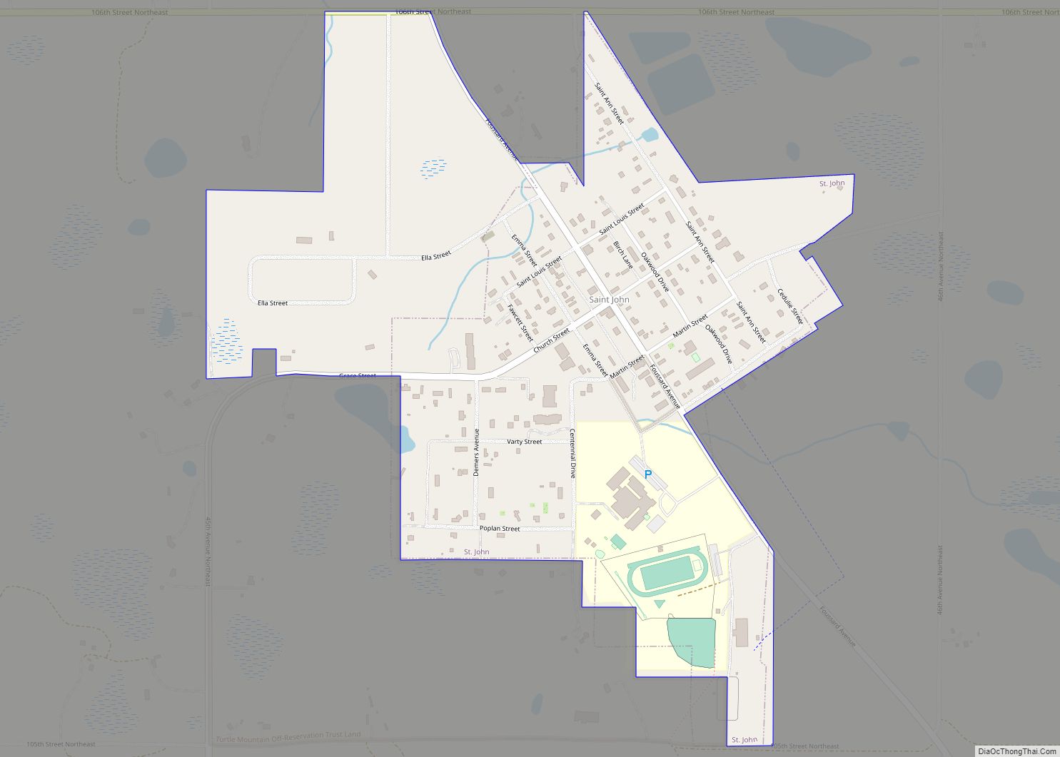 Map of St. John city, North Dakota