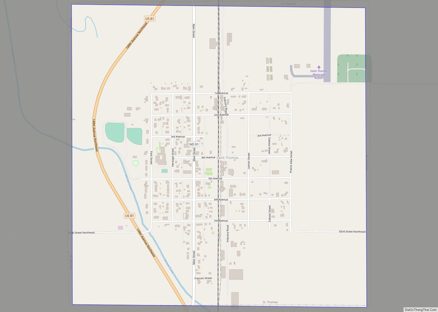 Map of St. Thomas city, North Dakota