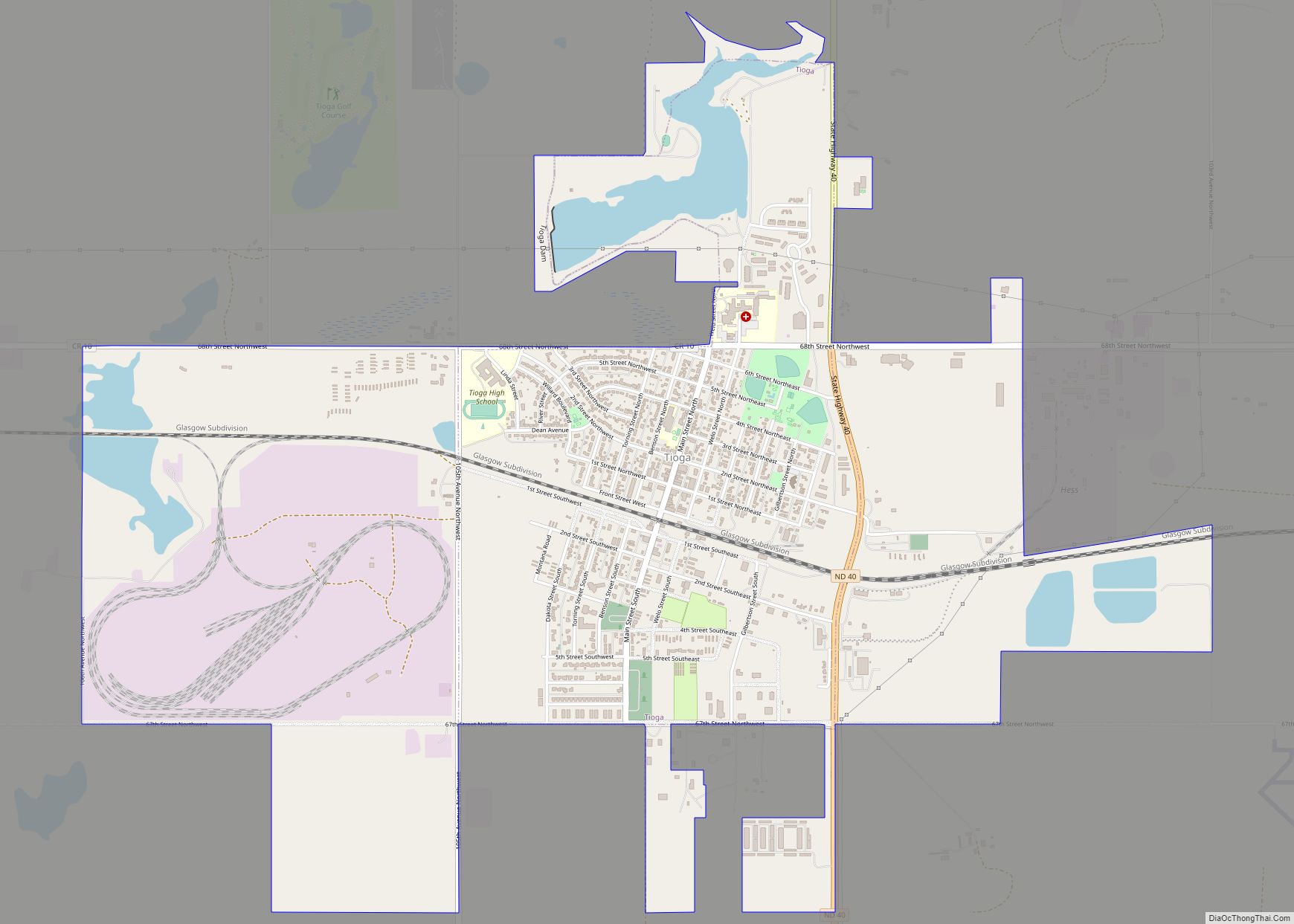 Map of Tioga city, North Dakota