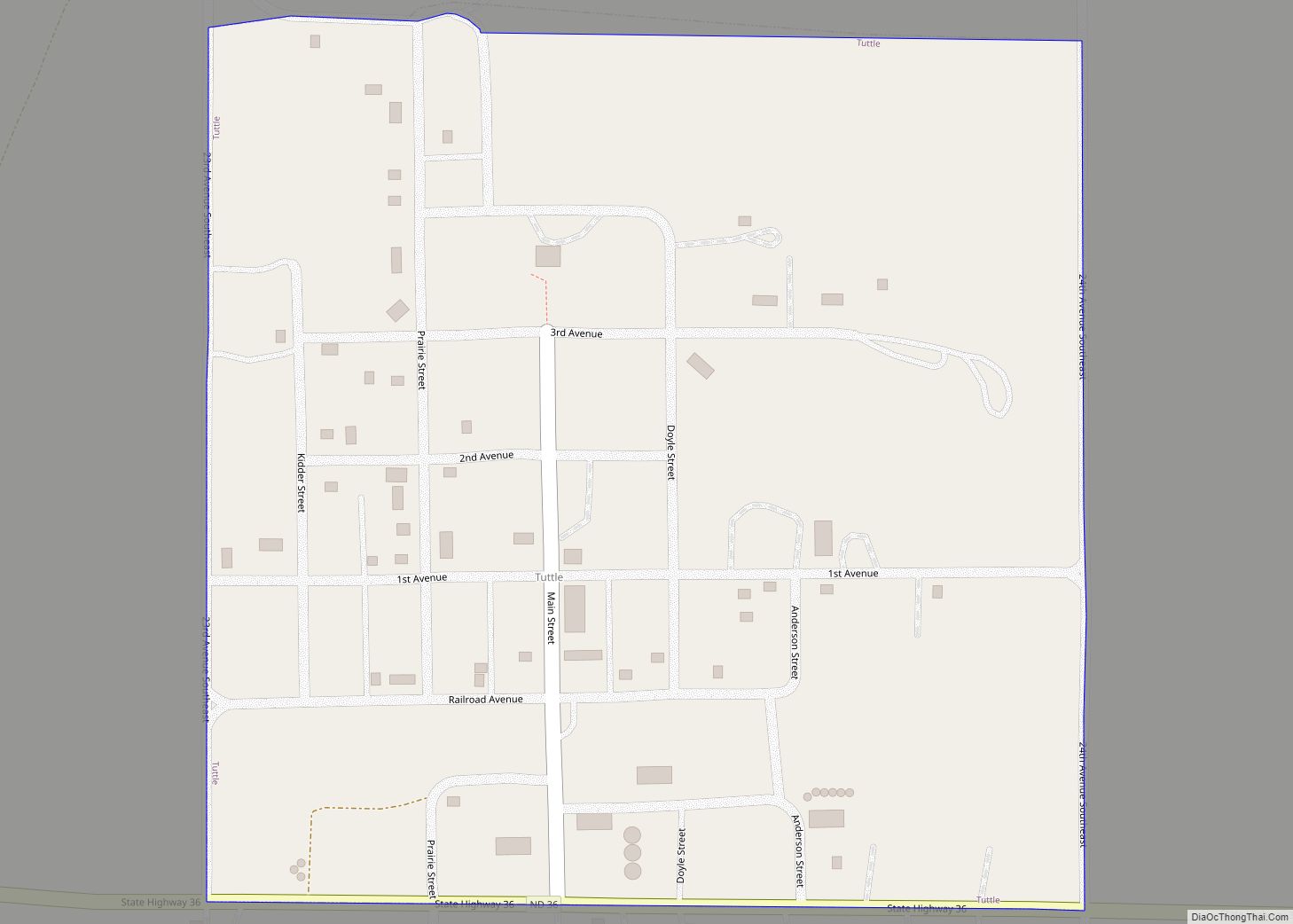 Map of Tuttle city, North Dakota