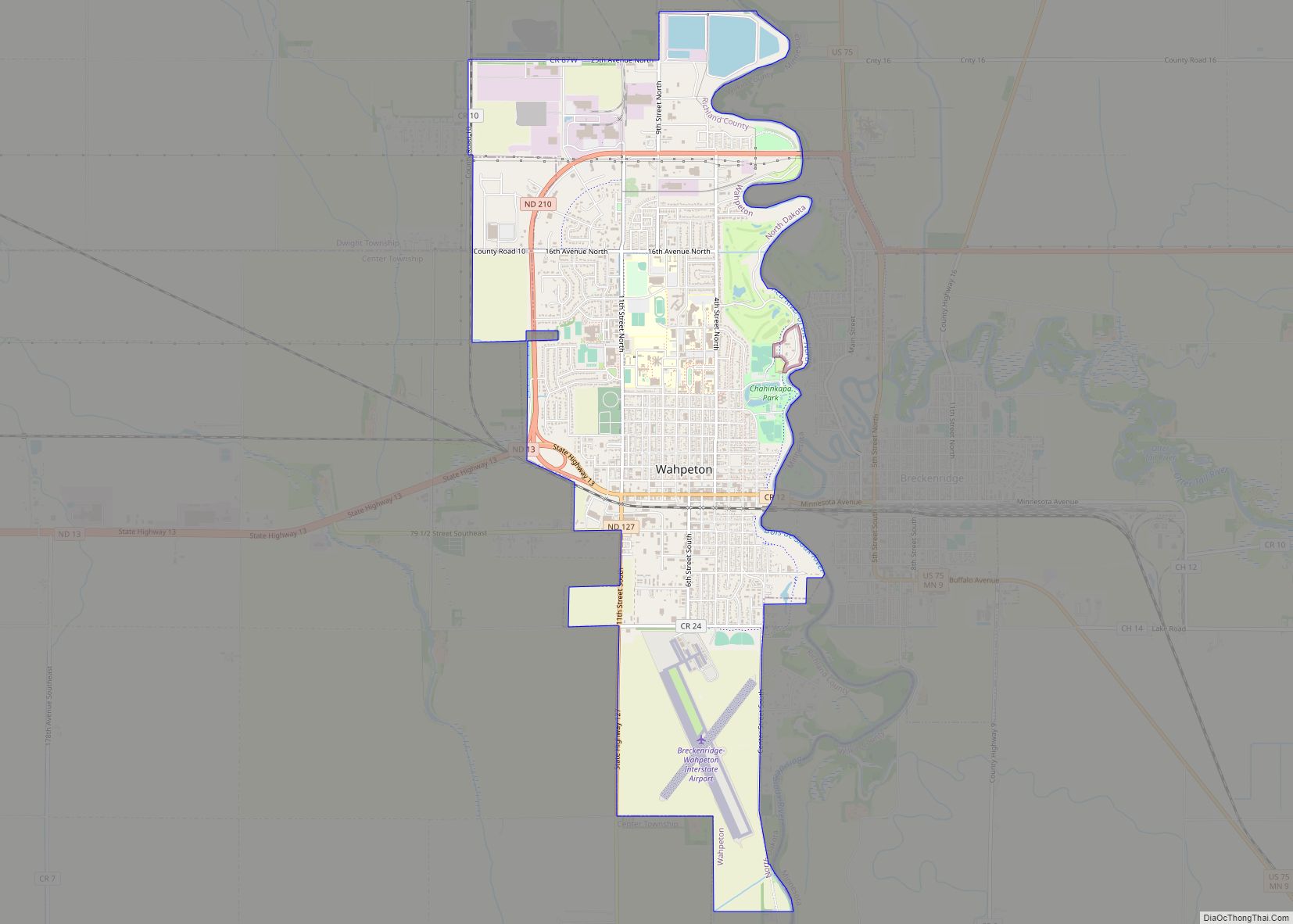 Map of Wahpeton city, North Dakota