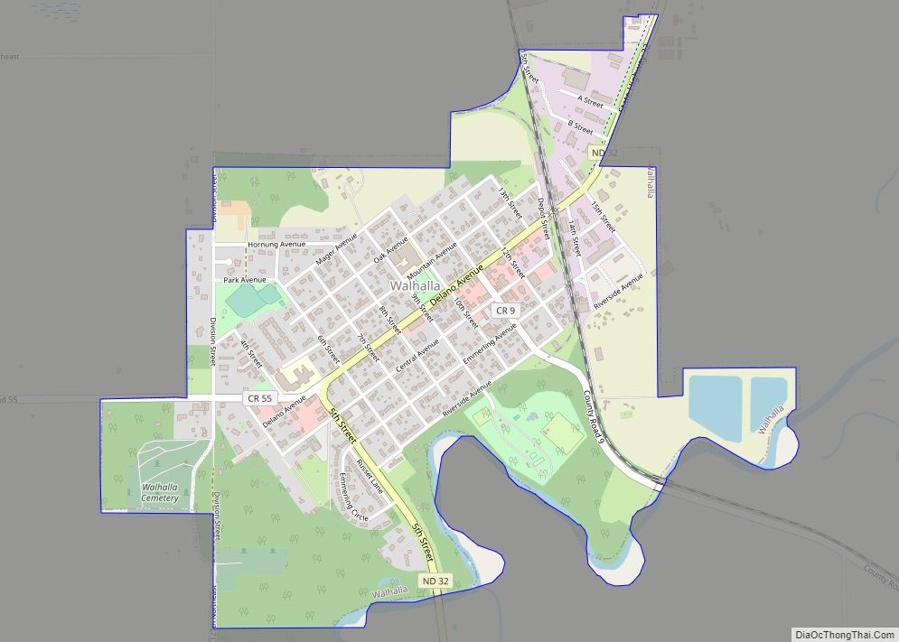 Map of Walhalla city, North Dakota