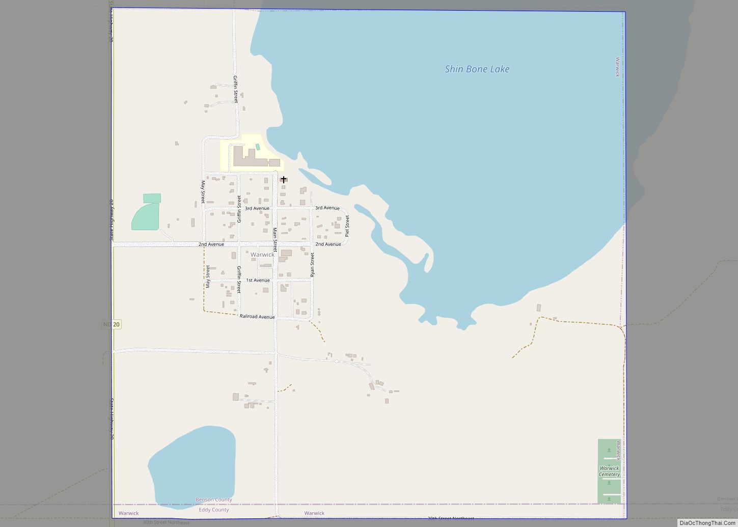 Map of Warwick city, North Dakota