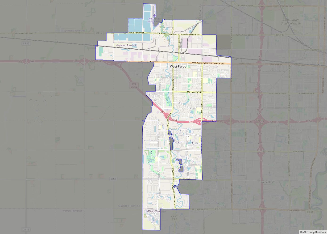 Map of West Fargo city