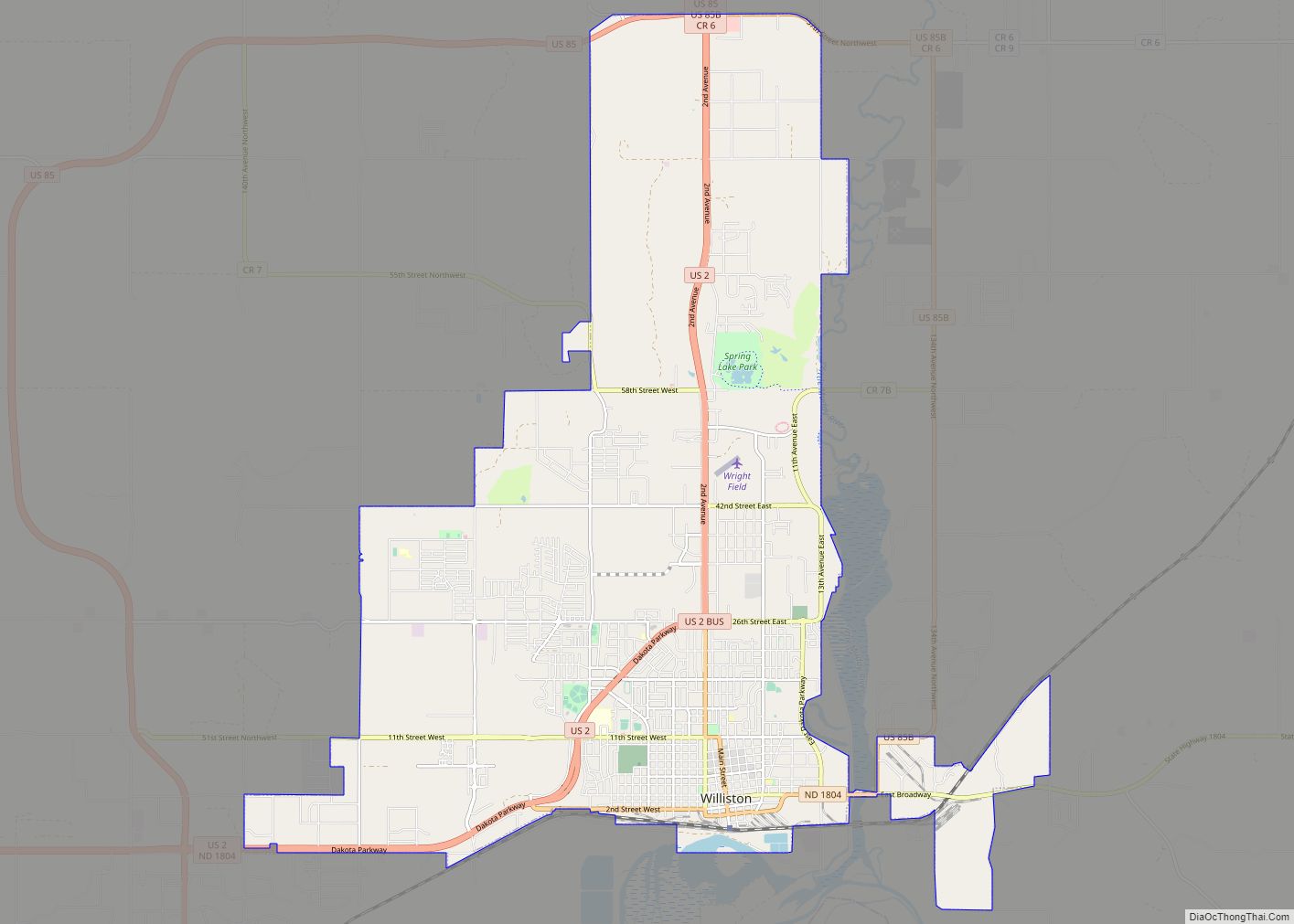 Map of Williston city, North Dakota