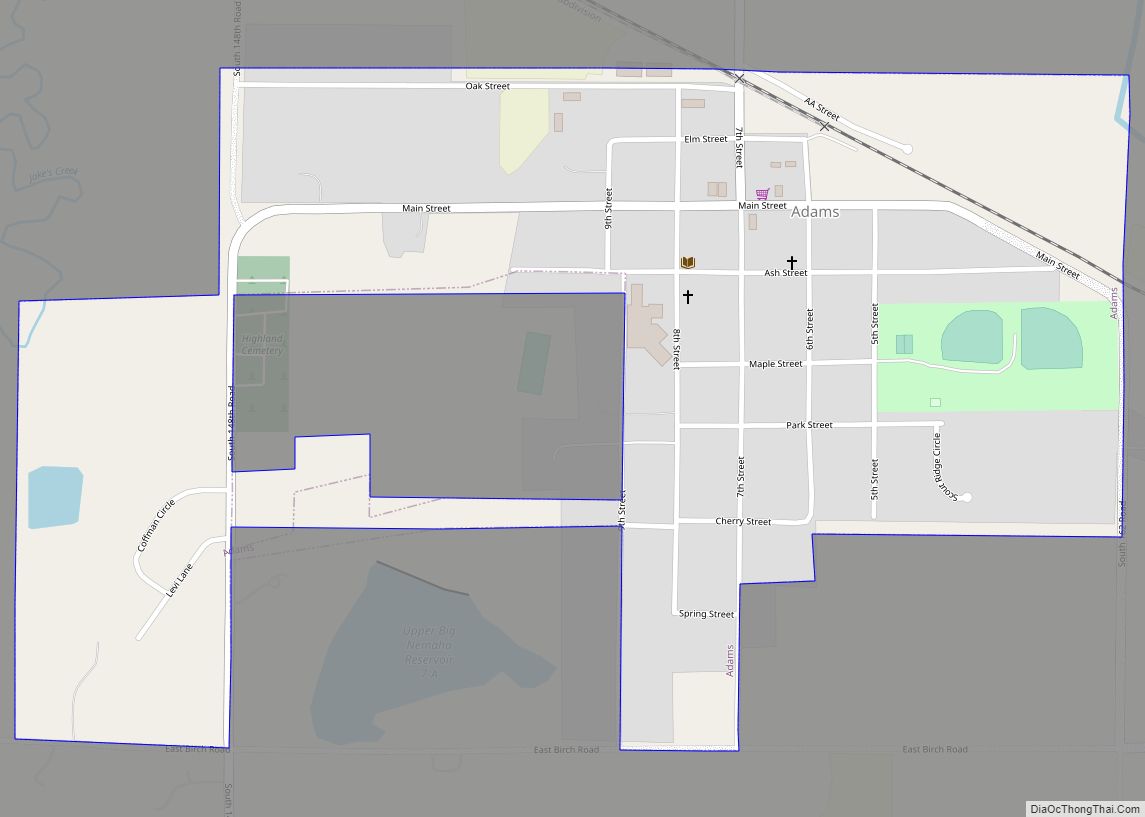 Map of Adams village, Nebraska