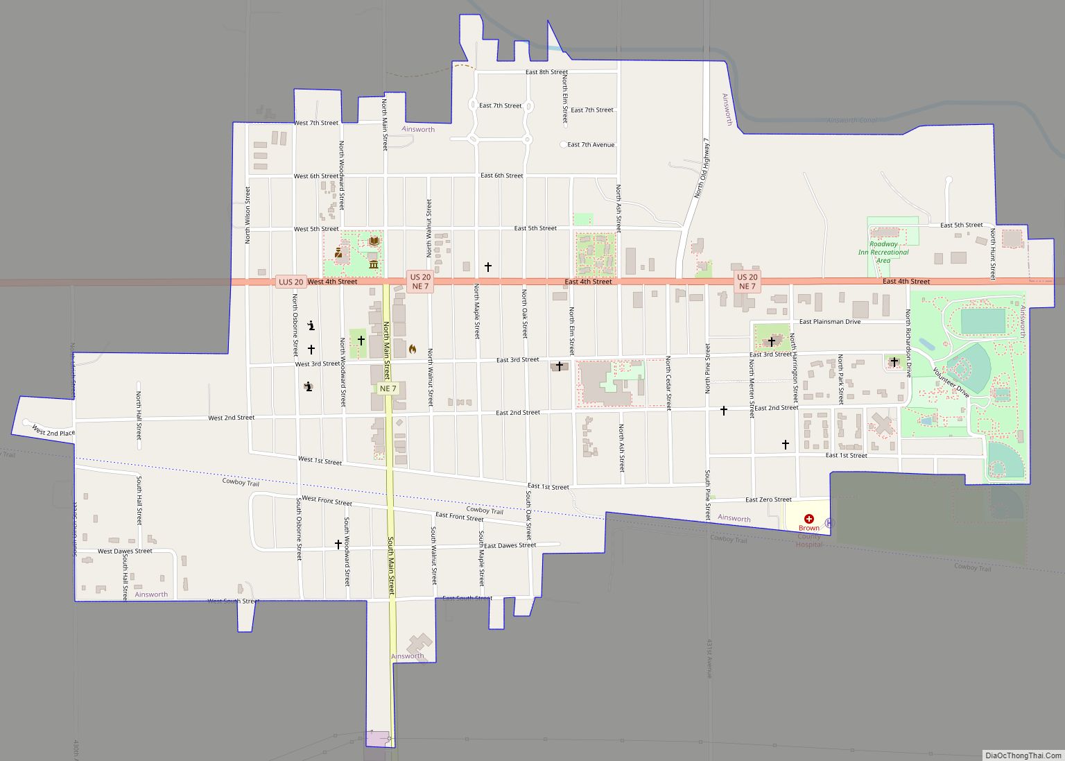 Map of Ainsworth city, Nebraska
