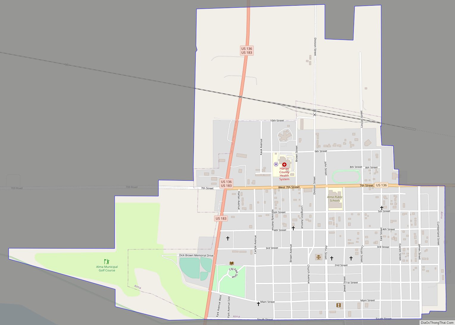 Map of Alma city, Nebraska