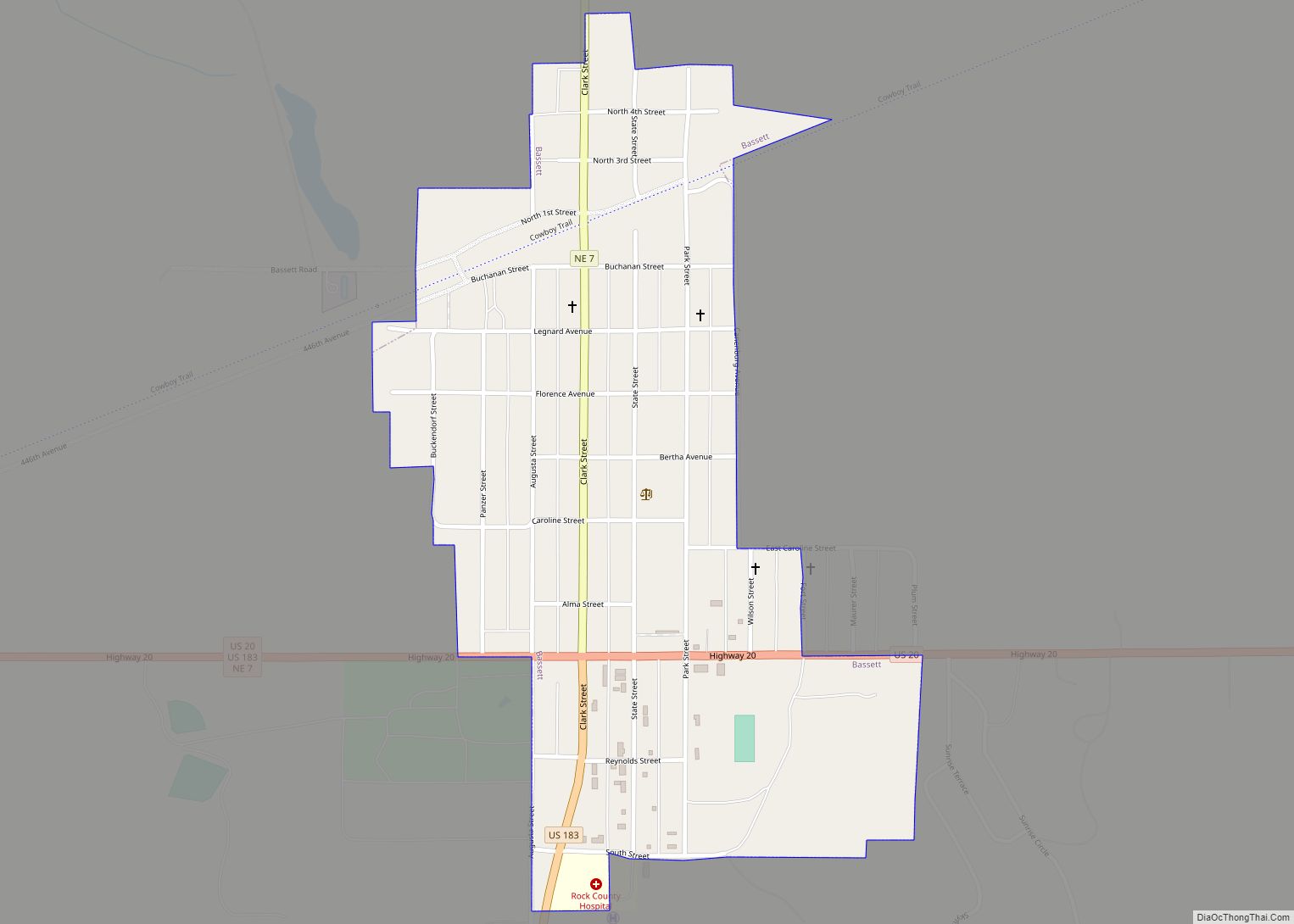 Map of Bassett city, Nebraska