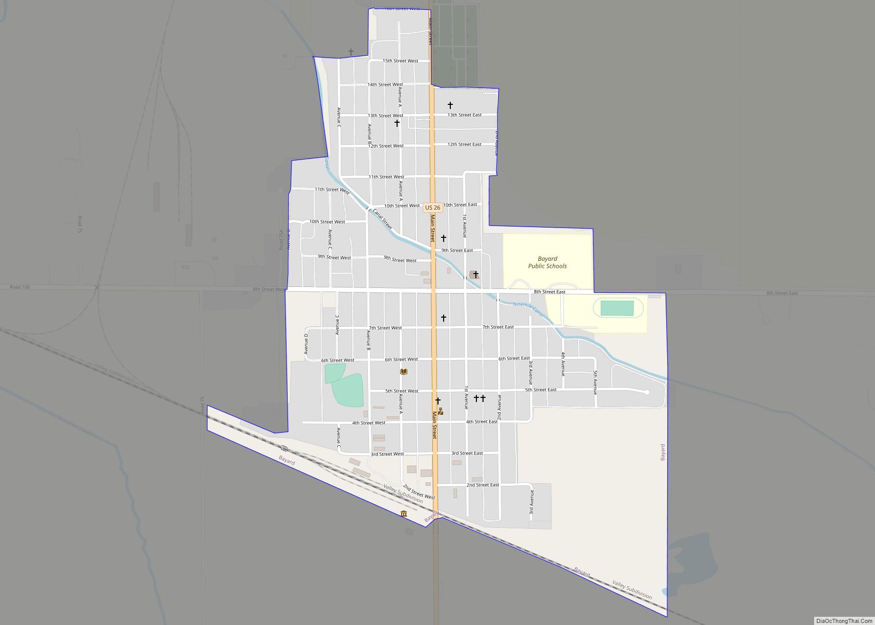 Map of Bayard city, Nebraska