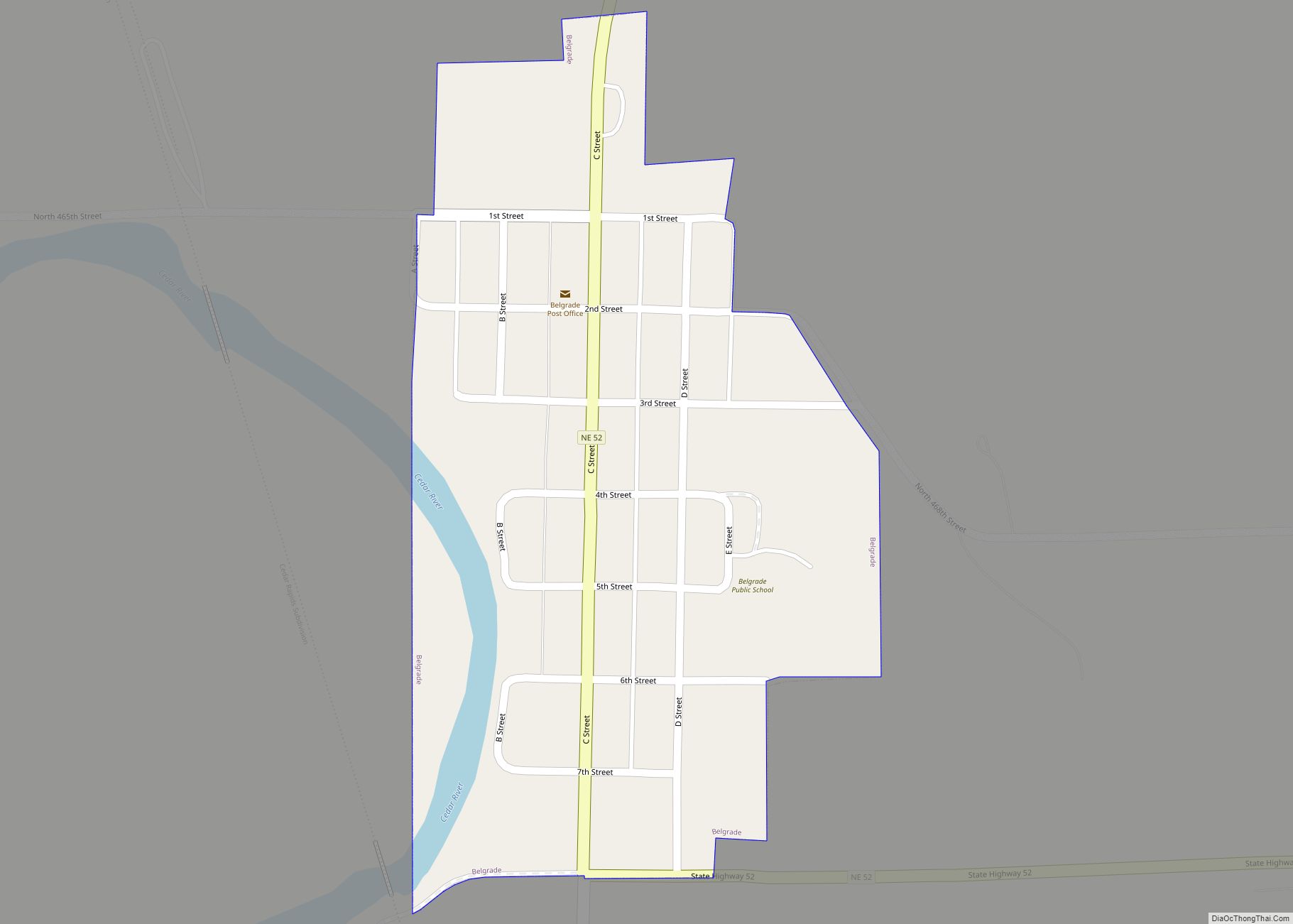 Map of Belgrade village, Nebraska