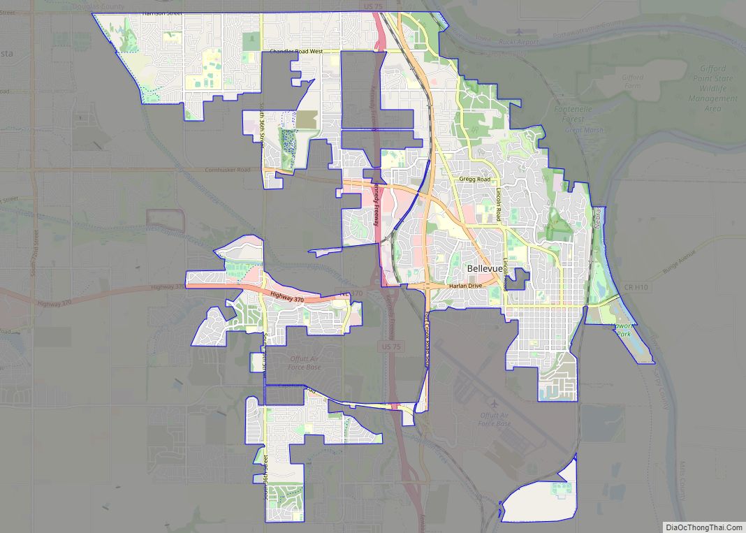 Map of Bellevue city, Nebraska