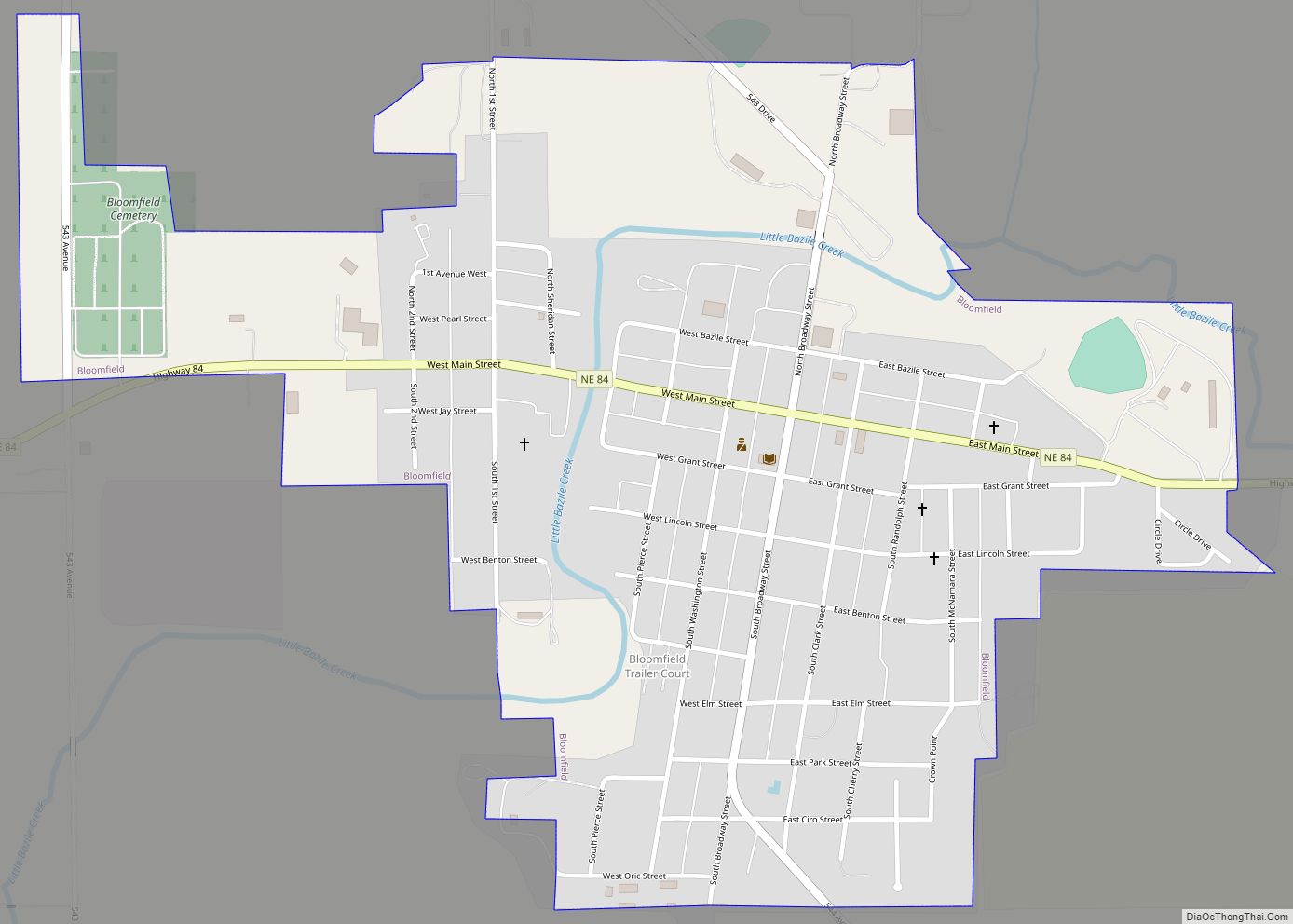 Map of Bloomfield city, Nebraska
