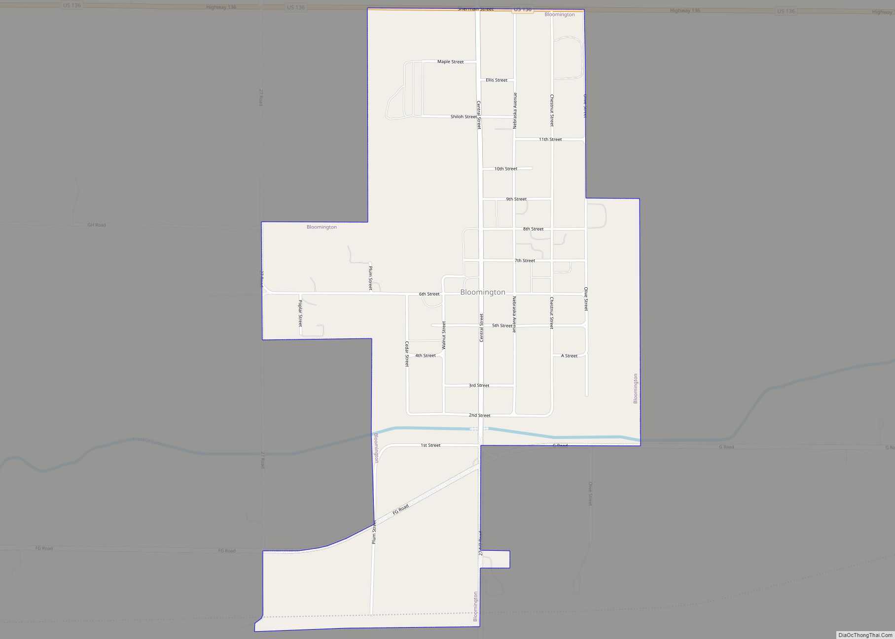Map of Bloomington village, Nebraska