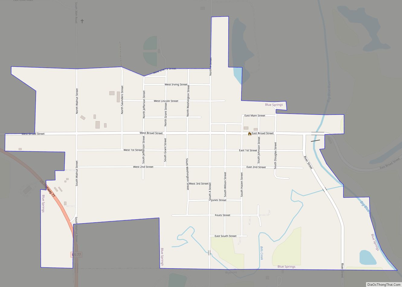 Map of Blue Springs city, Nebraska