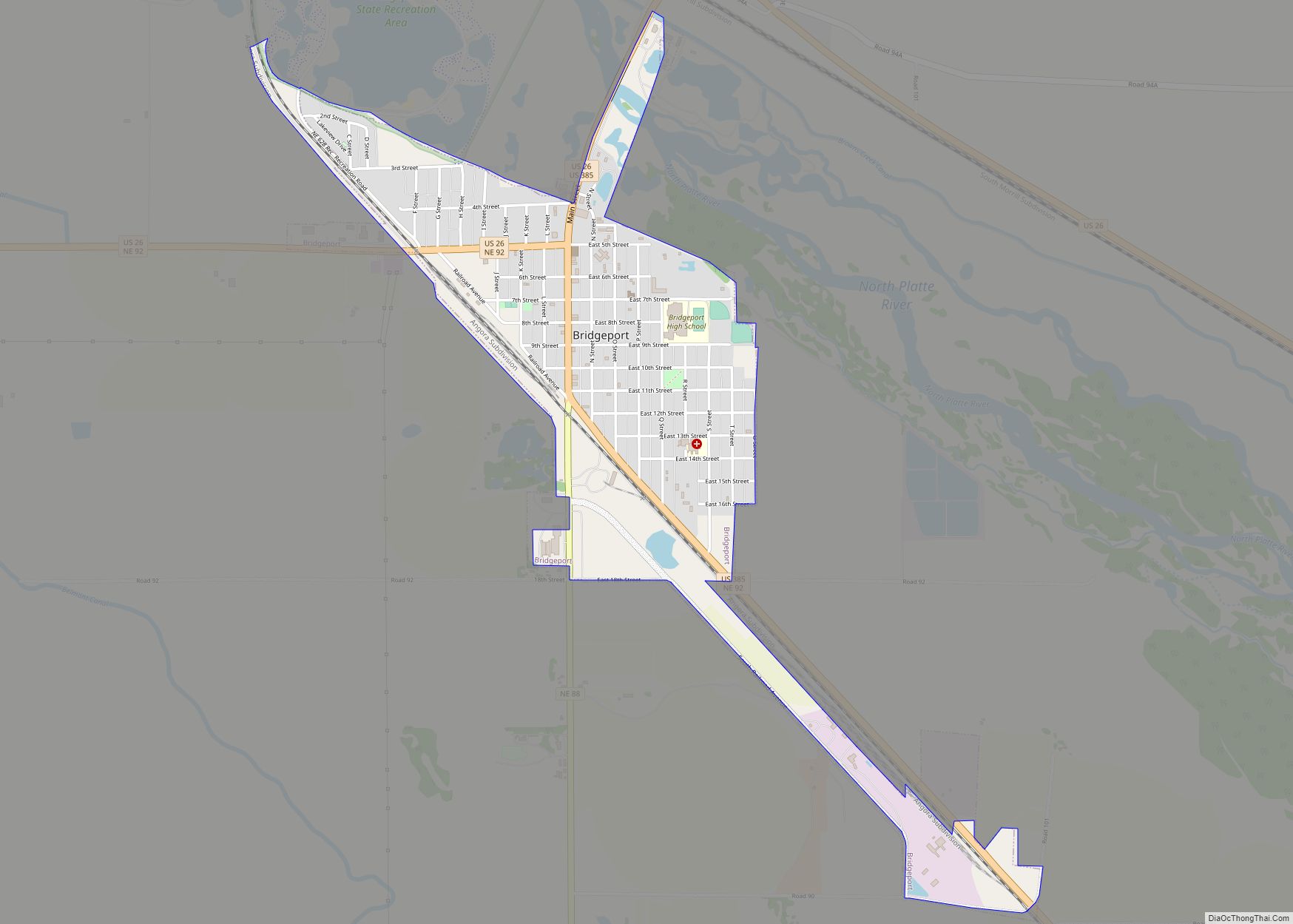 Map of Bridgeport city, Nebraska