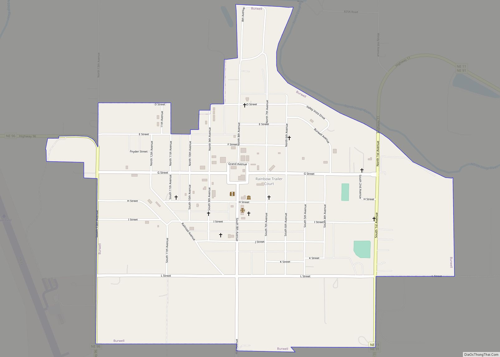 Map of Burwell city