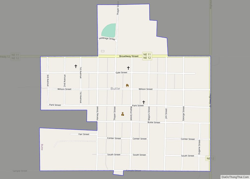 Map of Butte village, Nebraska