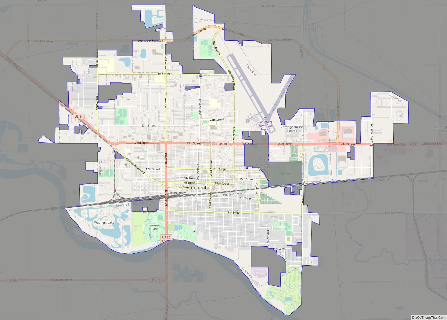 Map of Columbus city, Nebraska