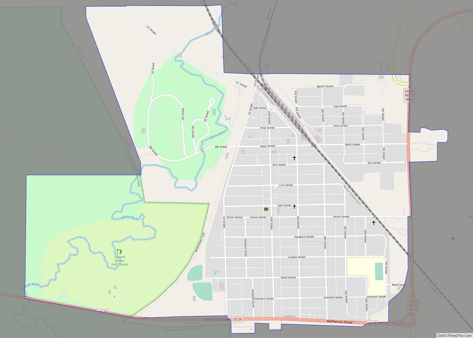 Map of Crawford city, Nebraska