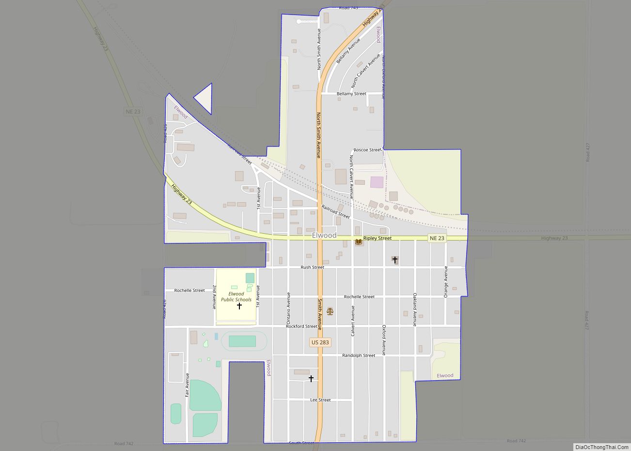 Map of Elwood village, Nebraska