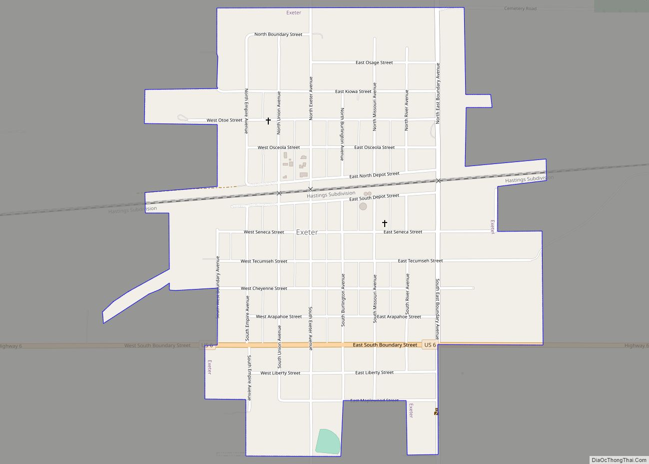 Map of Exeter village, Nebraska