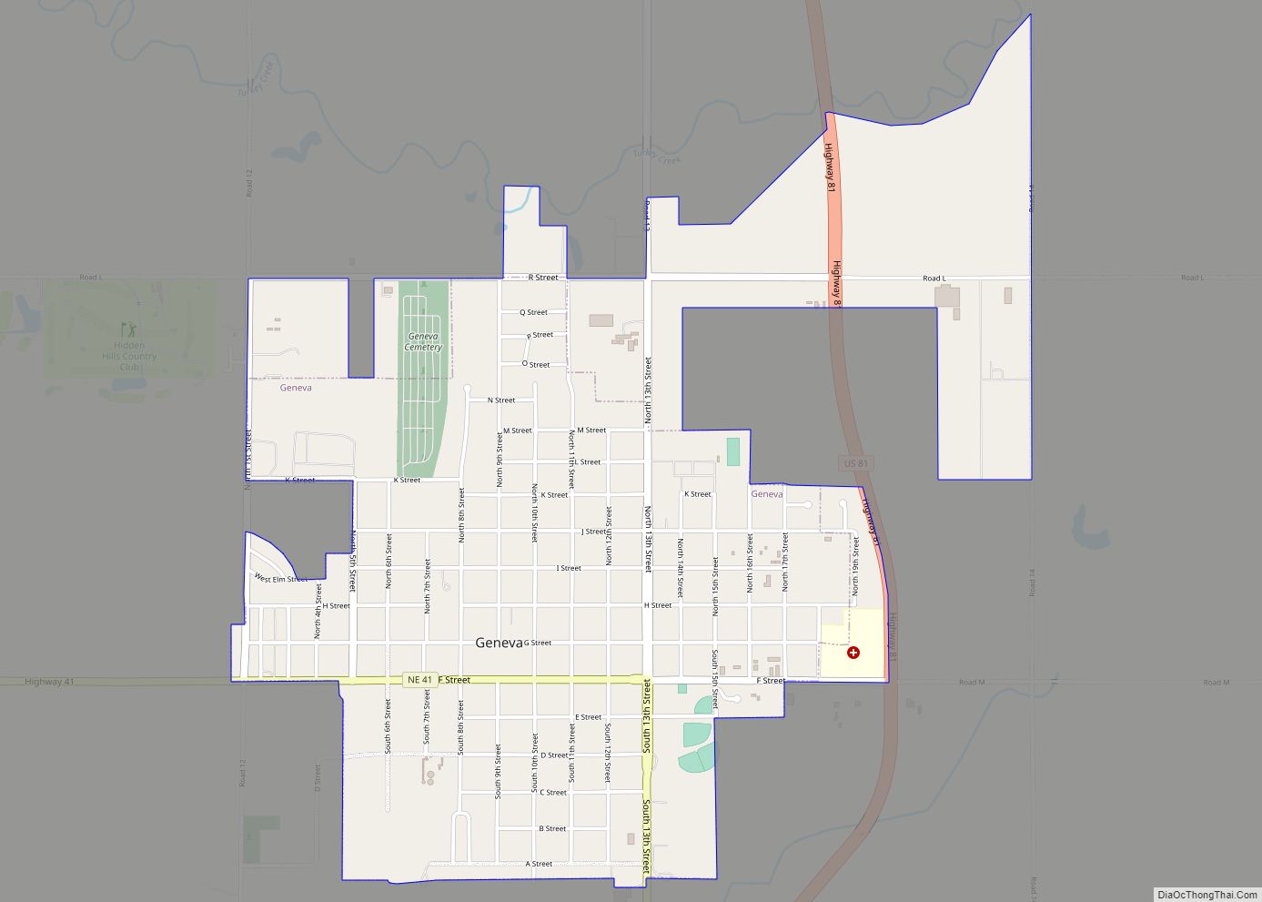 Map of Geneva city, Nebraska